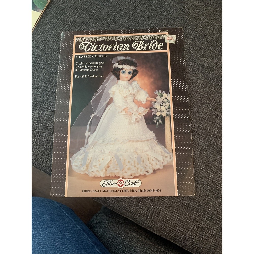Crochet Fibre-Craft 15" Doll Pattern Leaflet Victorian Bride Gown Wedding Dress
